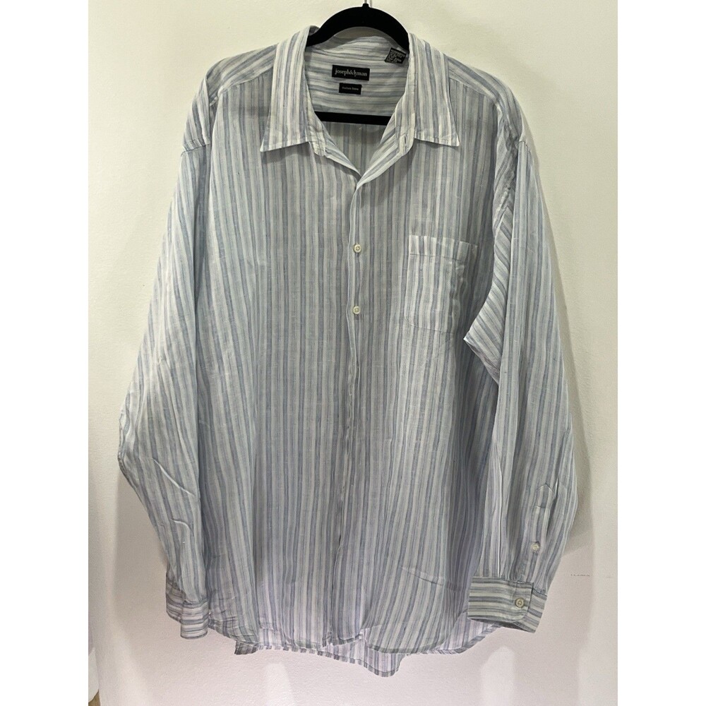 Joseph & Lyman XXL Blue/White Striped Linen Button-Up Long Sleeve Shirt